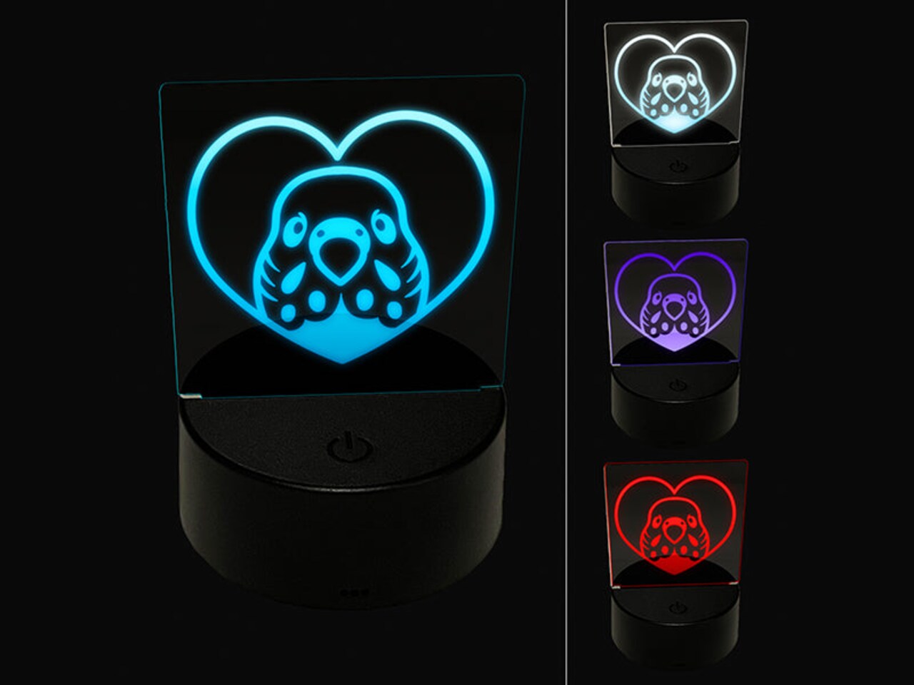 Parakeet Budgie Bird Inside of Heart 3D Illusion LED Night Light Sign Nightstand Desk Lamp